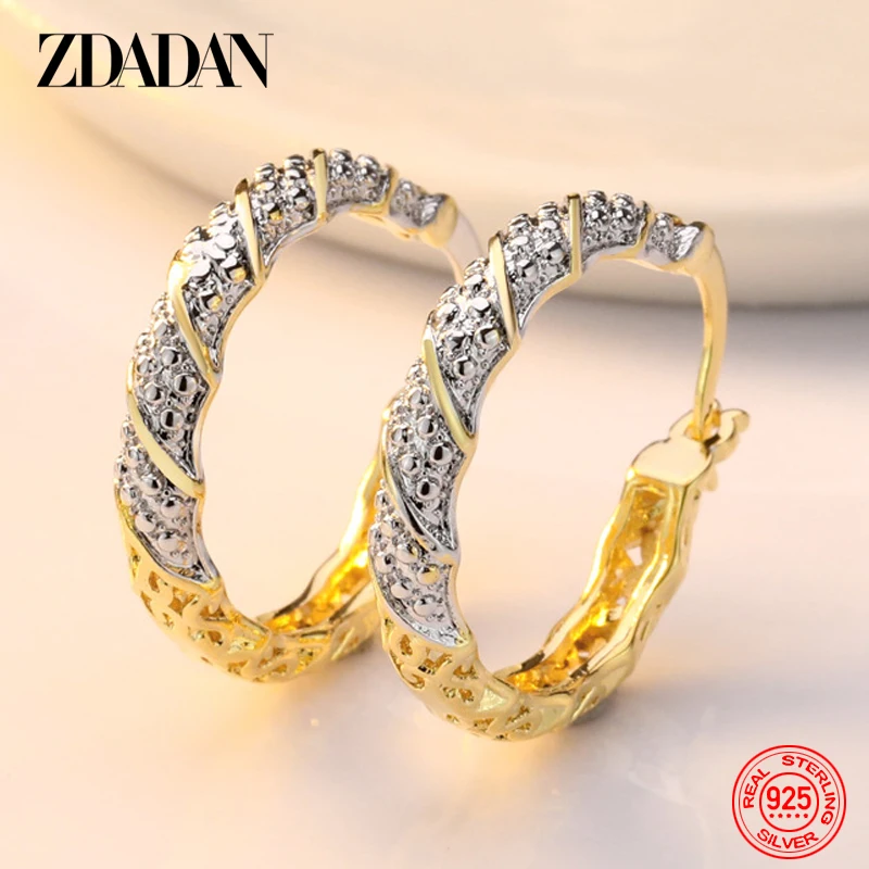 

ZDADAN 925 Sterling Silver 18k Hoop Earring For Women Fashion Wedding Jewelry Gift Accessories