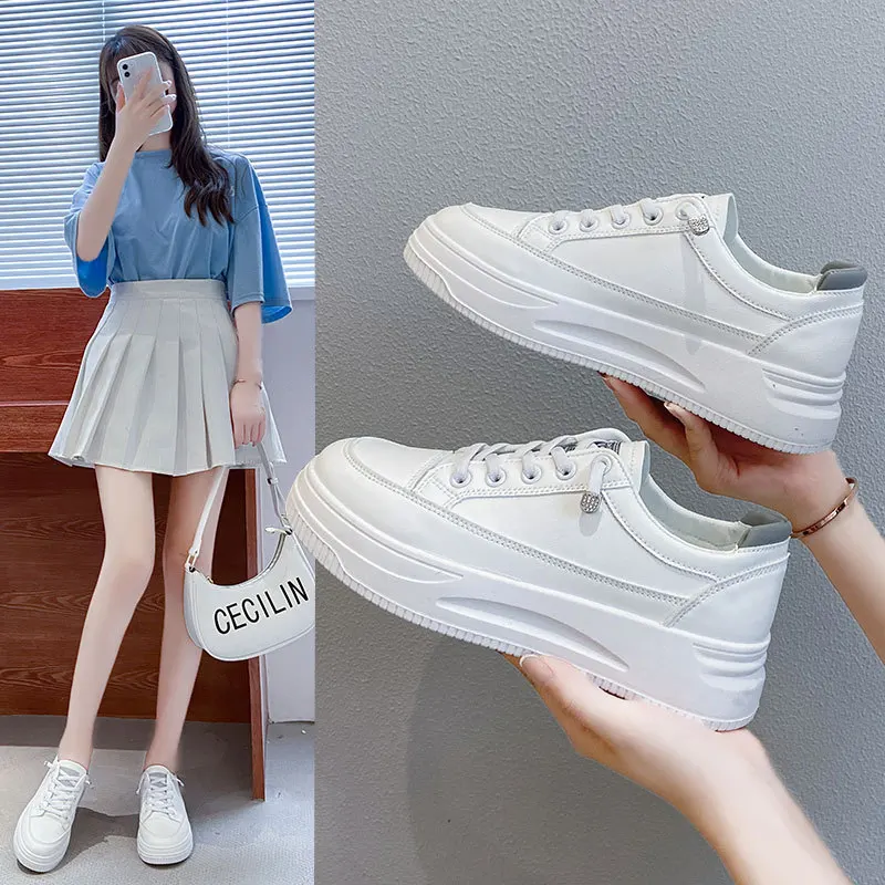 

2021 Spring Autumn Woman Shoes Fashion New Woman PU Leather Shoes Ladies Breathable Flats Casual Shoes White High Sole Sneakers