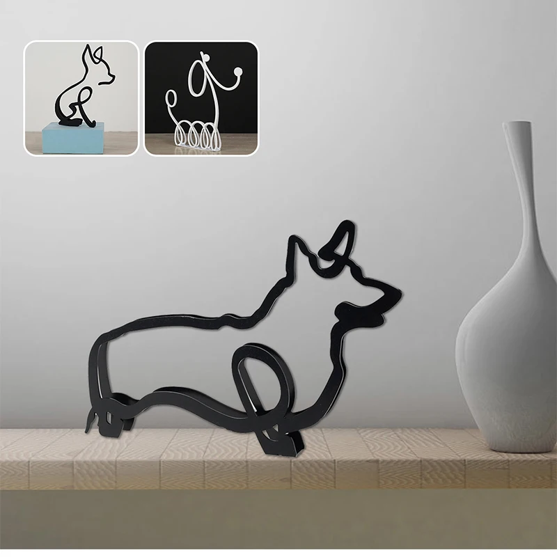 

Wrought Iron Dog Ornaments Minimalist Dog Metal Art Sculpture Exquisite Animals Art Statue Figurines Crafts for Home Table Decor