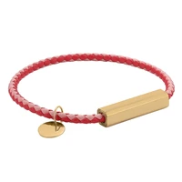 simple charm jewelry red pink braided leather bracelet women men stainless steel magnet buckle couples leather bangles pd0716