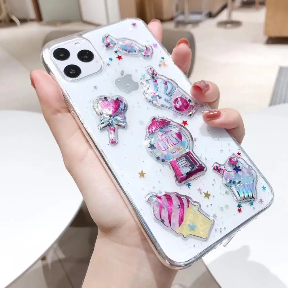 ORYKSZ Lovely Ice cream Phone Case For iPhone 11 Pro Max Cases XR XS X 6 6S 7 8 Plus Glitter Silicon Cover Coque |