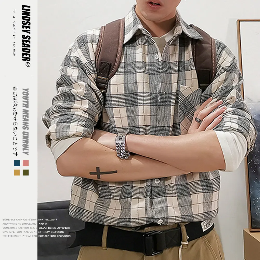 Мужская рубашка с длинным рукавом Женская Повседневная клетчатая полосатая