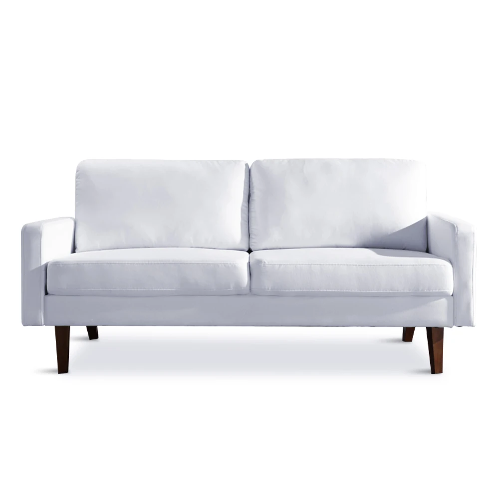 

2 People Linen Art Sofa Small Contracted Style Solid Wood Frame Polyester Fabric for Living Room Hotel White[US-Stock]