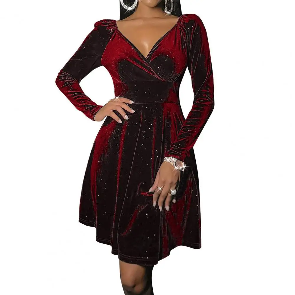 

Formal Dress Solid Color V Neck Lady Sexy Commute Mini Dress for Wedding
