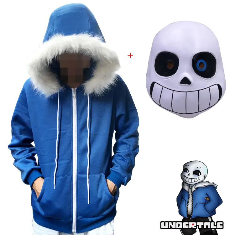 outfit and mask Sans Undertale Косплей толстовки эмульсионная маска куртка Sans плюс бархат с капюшоном на молнии свитер анимация игровое снаряжение - Цвет: outfit and mask