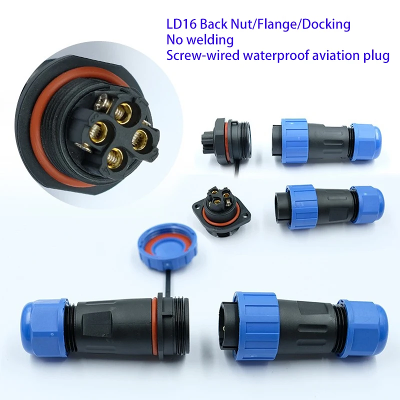 

Waterproof LD16 IP68 cable connector Aviation plug & socket 2 3 4 pin Panel Mount Wire Cable Connector male and female One set