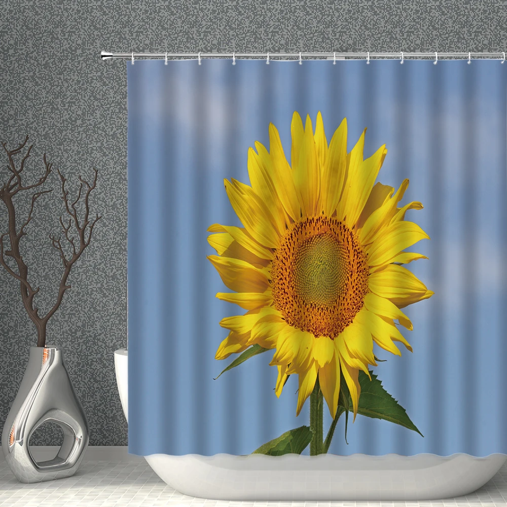 

Under The Sky Yellow Sunflower 3D Printing Waterproof Shower Curtain Home Decoration Polyester Hanging Curtains Bathroom Screen