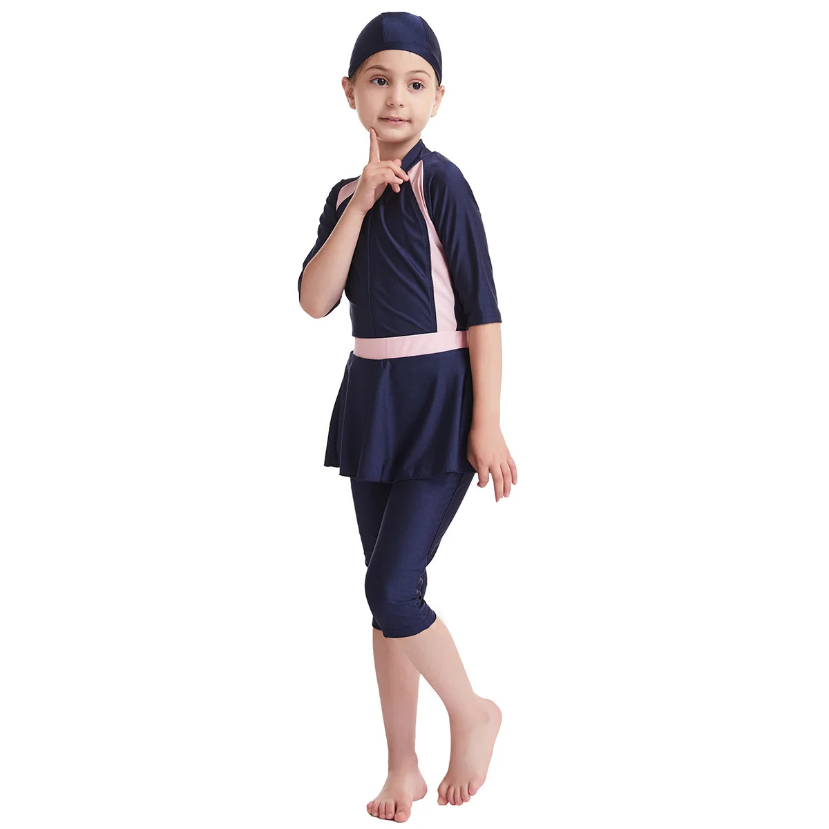 Детский Мусульманский купальник шапка + комбинезон юбка скромный Купальник для