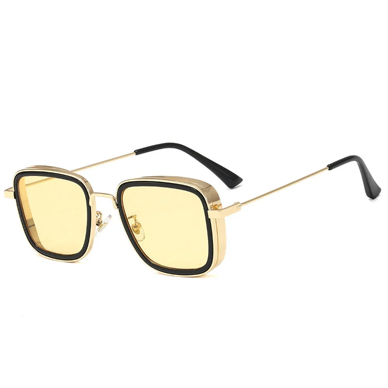 C7 gold yellow HBK, Роскошные, Kabir Singh, индийские, кино, солнцезащитные очки для мужчин, квадратная Золотая оправа, крутые солнцезащитные очки, фирменный дизайн, красные очки для мужчин, UV400 - Цвет линз: C7 gold yellow