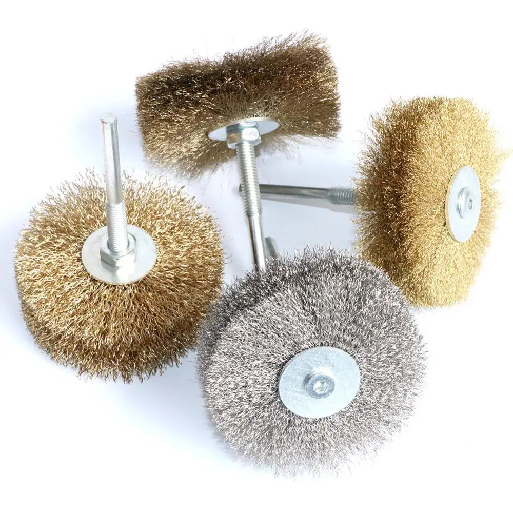1Pc 80mm Stainless Steel Wire Abrasive Brush Brass wire Wheel Polishing Grinding Brush For Wood Metal 1/4
