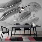 Самоклеящиеся обои по индивидуальному размеру, в скандинавском стиле, современный минималистичный дизайн, 3d-изображение черного, белого, серого пера, бабочки, ТВ, дивана, фоновые фрески