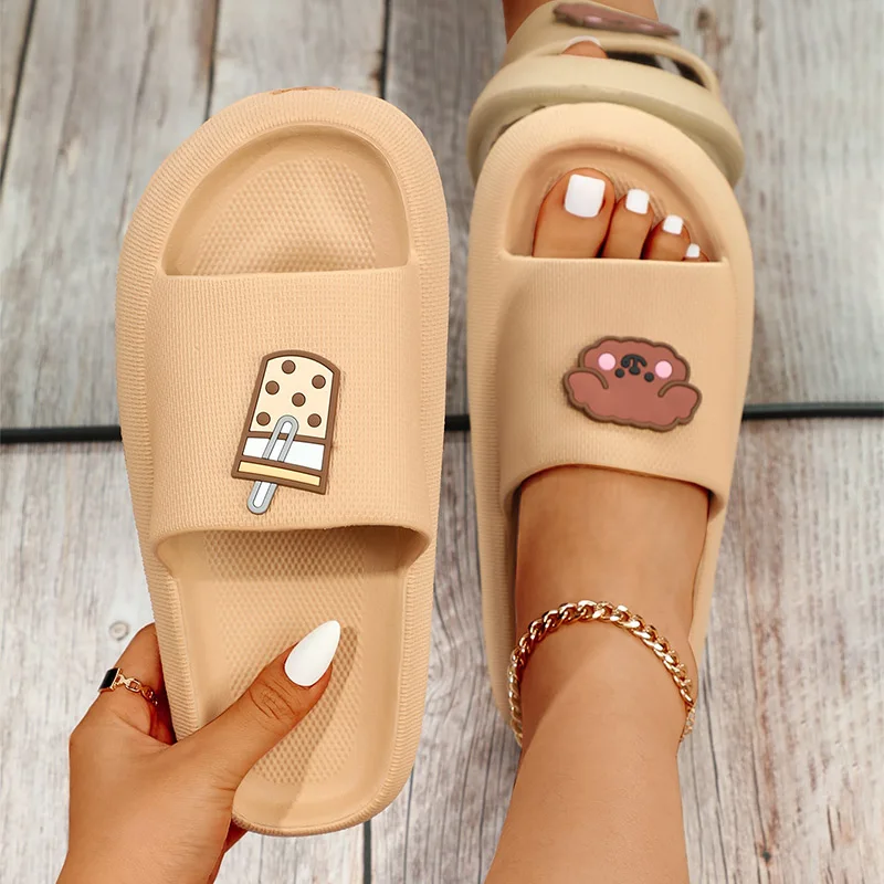 Женские тапочки на платформе с открытым носком летние мягкие Нескользящие