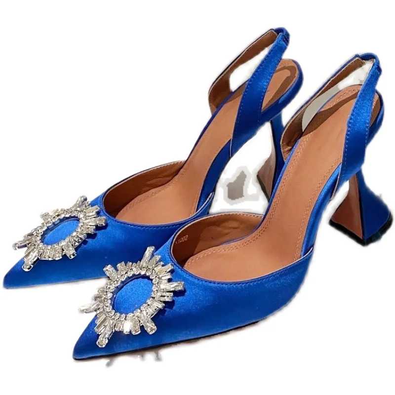 

Pointed high-heeled sunflower diamond button crystal wine glass with sandals for women