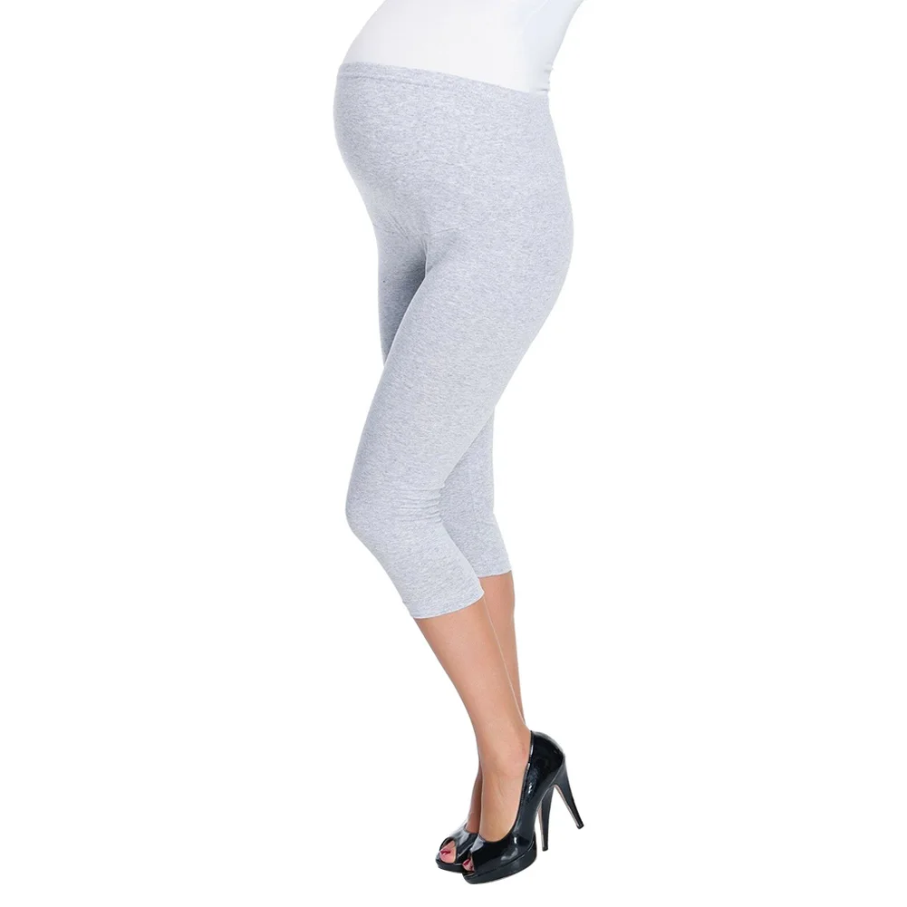 

Cropped Pants Solid Fashion Casual Summer Seamless Soft Maternity Leggings Skinny Pregnology Over Belly For Pregnant Women
