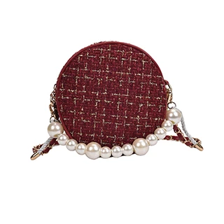 Красный bolsos модные женские сумки-почтальон, круглая сумка на плечо, дизайнерская сумка через плечо, твидовые сумки для женщин, жемчужное колье, сумка - Цвет: Красный