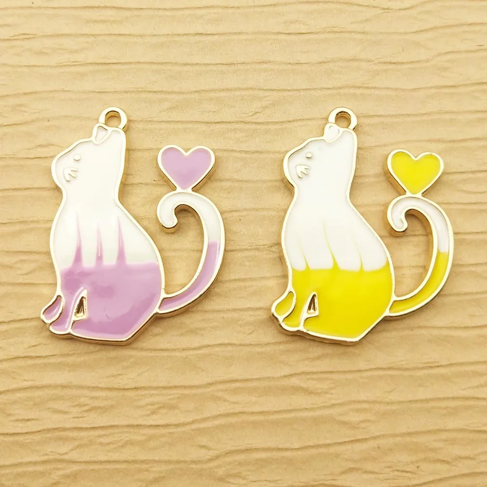

10pcs 20x26mm enamel cat charm for jewelry making fashion earring pendant bracelet charm necklace charms diy design charms