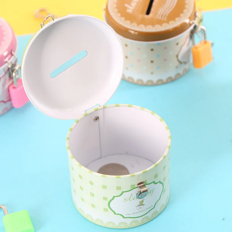 Круглый мультяшный копилка для монет 1 шт. металлическая с замком детский подарок