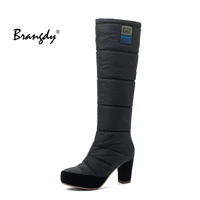 brangdy women thigh high boots solid color zipper thick heels knee high boots daily women snow boots black shoes size 33 43