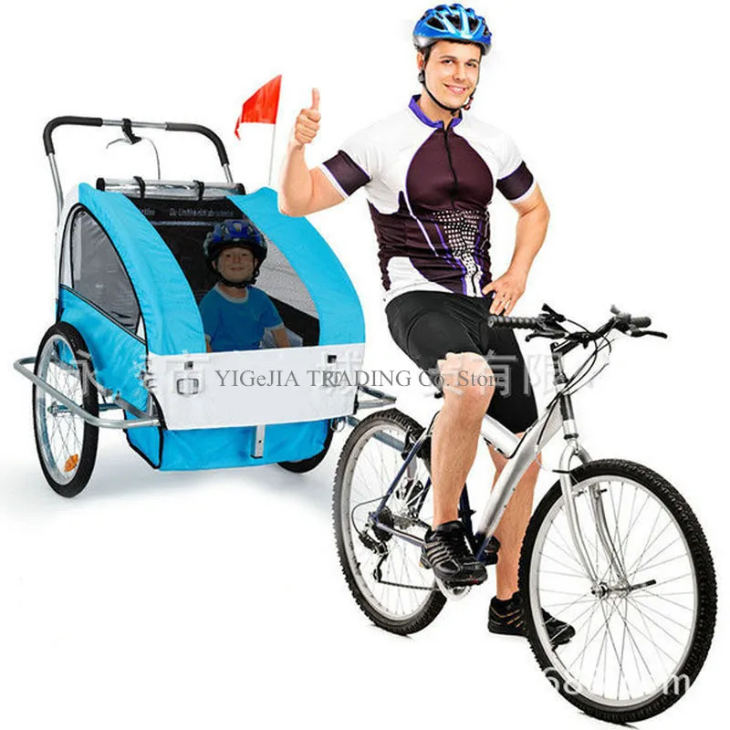 Cheap 2 In 1 Dubbele Kinderen Fietskar Met Rem, Twins Jogger Wandelwagen, Tandem Fiets Carrier