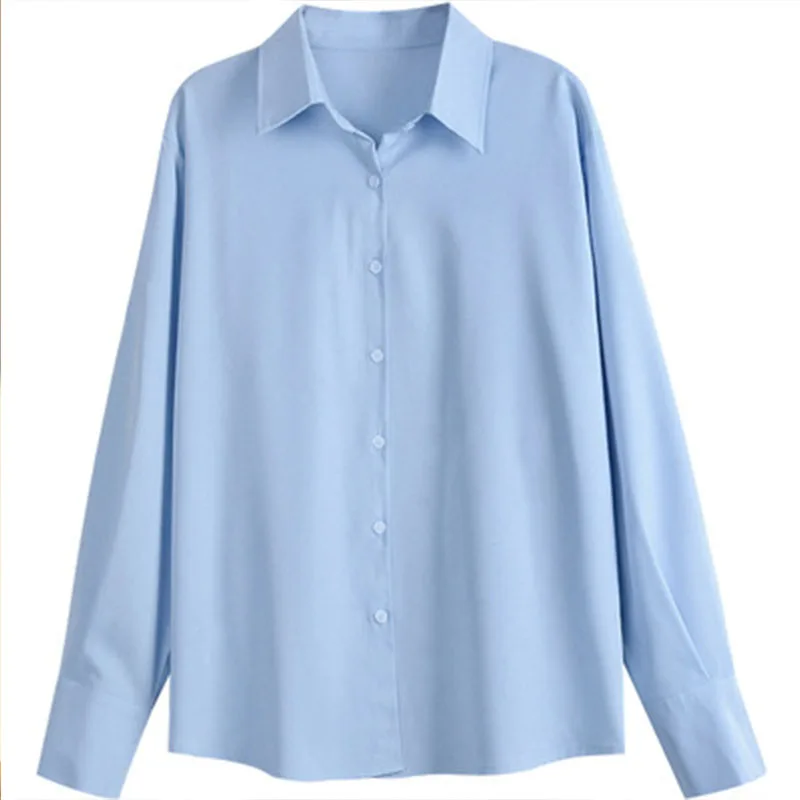 

White shirt Tops Simply female niche stacking new loose chiffon shirt long-sleeved retro shirt all-match Single Breasted jacket