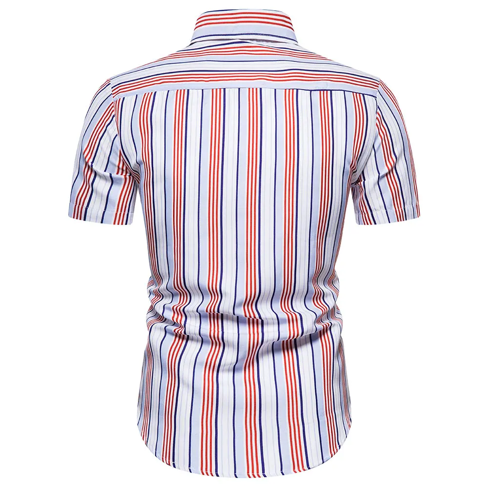 

Shirts for Men Summer Short Sleeve Button Up Men Shirt Slim Fit Striped Hawaiian Shirt