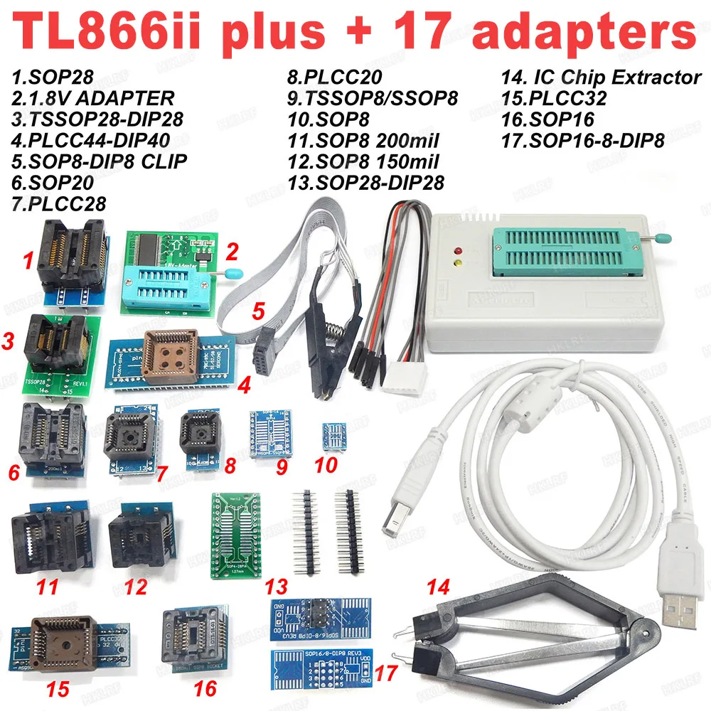 Новейший XGECU программатор TL866II PLUS + 24 адаптера TL866A TL866CS высокоскоростной USB Bios