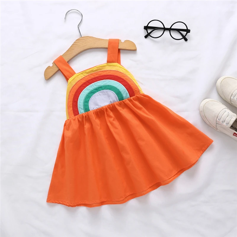 Kids Dress for Girls Summer Baby Girl Clothes Children Toddler Princess Sleeveless Chiffon Rainbow Sling Dresses Vestido | Детская