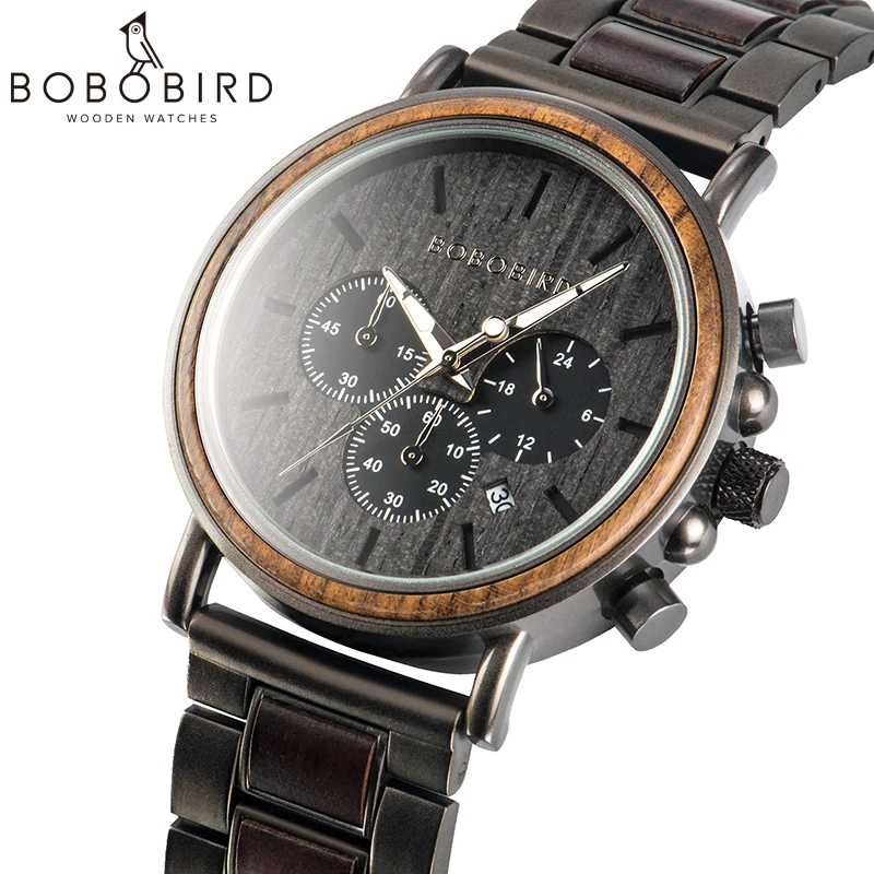 BOBO BIRD часы мужские секундомер relojes hombre деревянные наручные часы мужские шоу Дата erkek kol saati в подарочной коробке