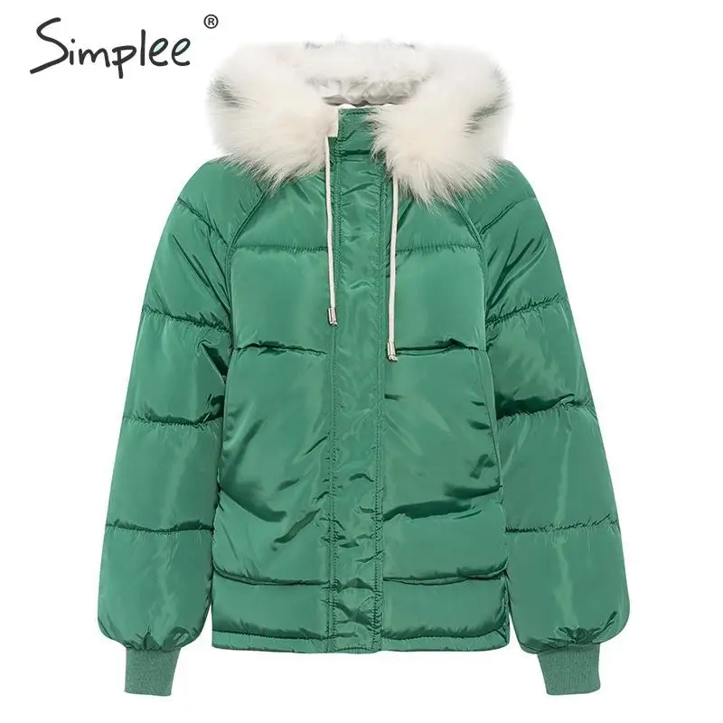 green fur collar Simplee женская куртка осень-зима большой размер с капюшоном женский теплый мягкий пиджак - Цвет: green fur collar