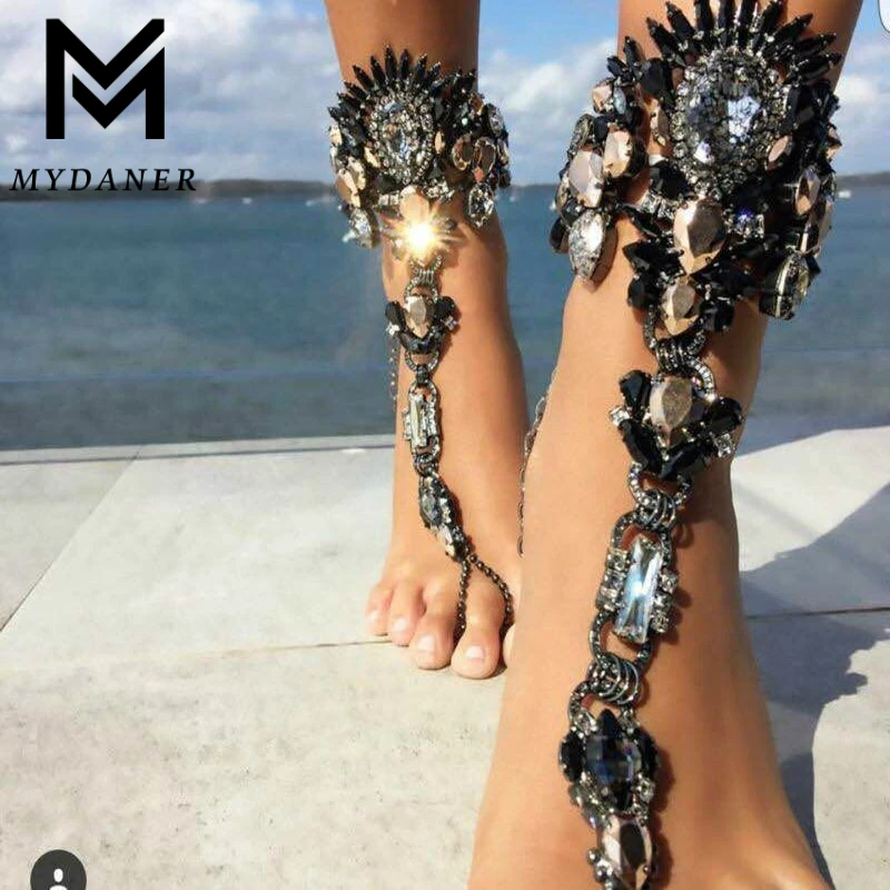 Модный браслет на ногу в стиле бохо с кристаллами винтажный женский массивный