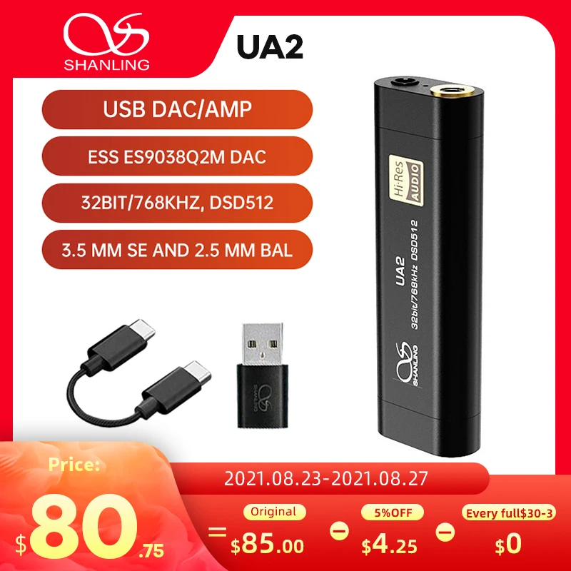 Портативный декодер Shanling UA2 ES9038Q2M USB DAC/AMP 32 бит/768 кГц DSD512 3 5 мм SE и 2 мм|Усилители для