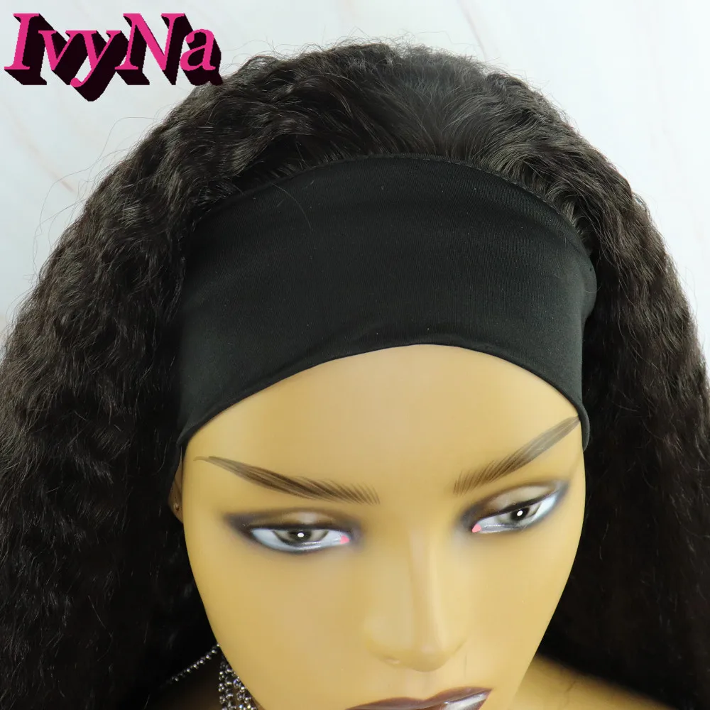 

IvyNa Kinky Straight Headband Wig Synthetic Hair for Black Women Italian Yaki Straight Headwrap Wig Long African American Futura