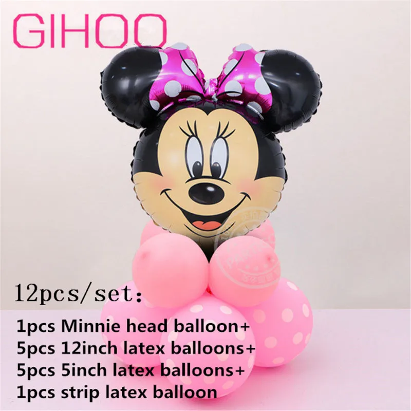 12pcs Minnie Минни Микки Маус голова фольги вертикальные шары гелий мультфильм Микки шары День рождения украшения детский душ - Цвет: 12pcs Minnie