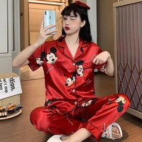 disney mickey and minnie princess print pajamas women summer short sleeved trousers thin summer home service suit