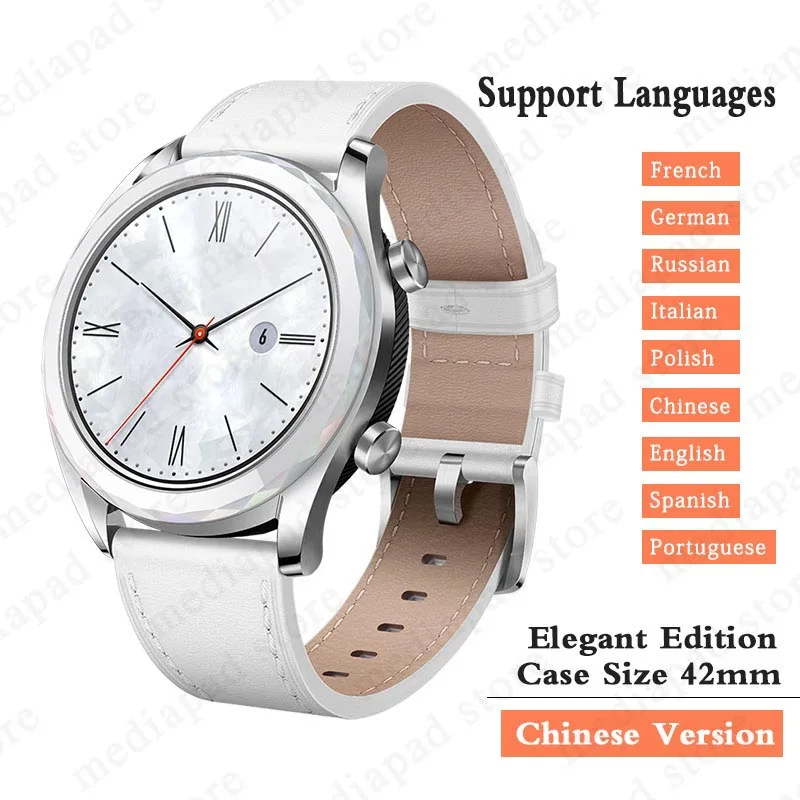 CN White Elegant Смарт-часы HUAWEI GT, спортивные часы AMOLED, цветной экран, Heartrate Report, gps, для плавания, бега, велоспорта, сна, монитор, часы - Цвет: CN White Elegant