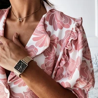 women floral print lantern sleeve ruffles casual button tops summer v neck t shirts office female elegant clothing 2021 popular