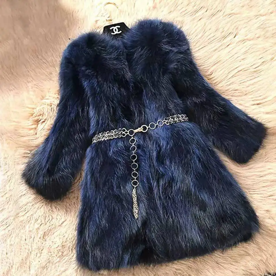 LEDEDAZ натуральный мех лисы пальто X-Long тонкая женская зимняя куртка и пальто роскошный природный натуральный мех пальто плюс размер лисий мех жилет