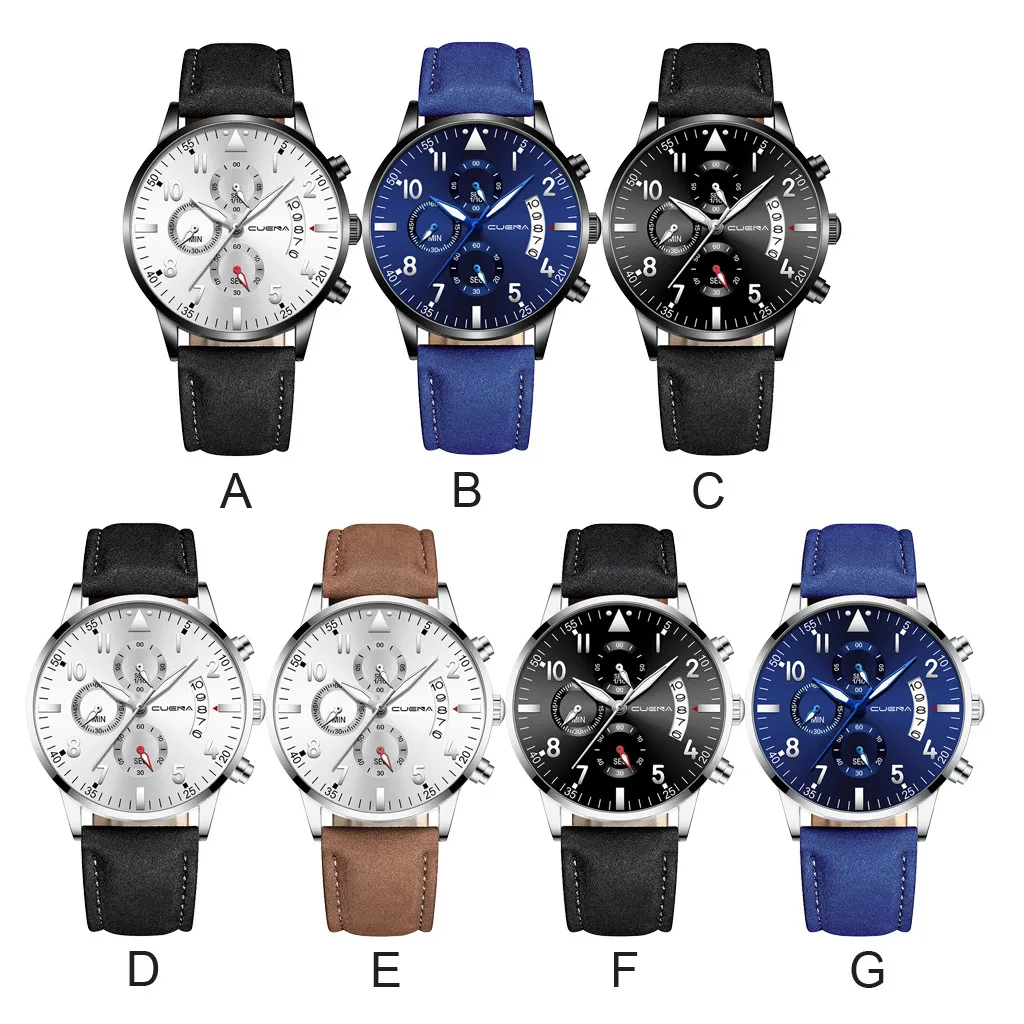 

Quartz Watch Three Small Numerals Scale Dial Sport Leather Strap Watch for Men Luxury Clock Wristwatch Reloj Hombre Drop Ship