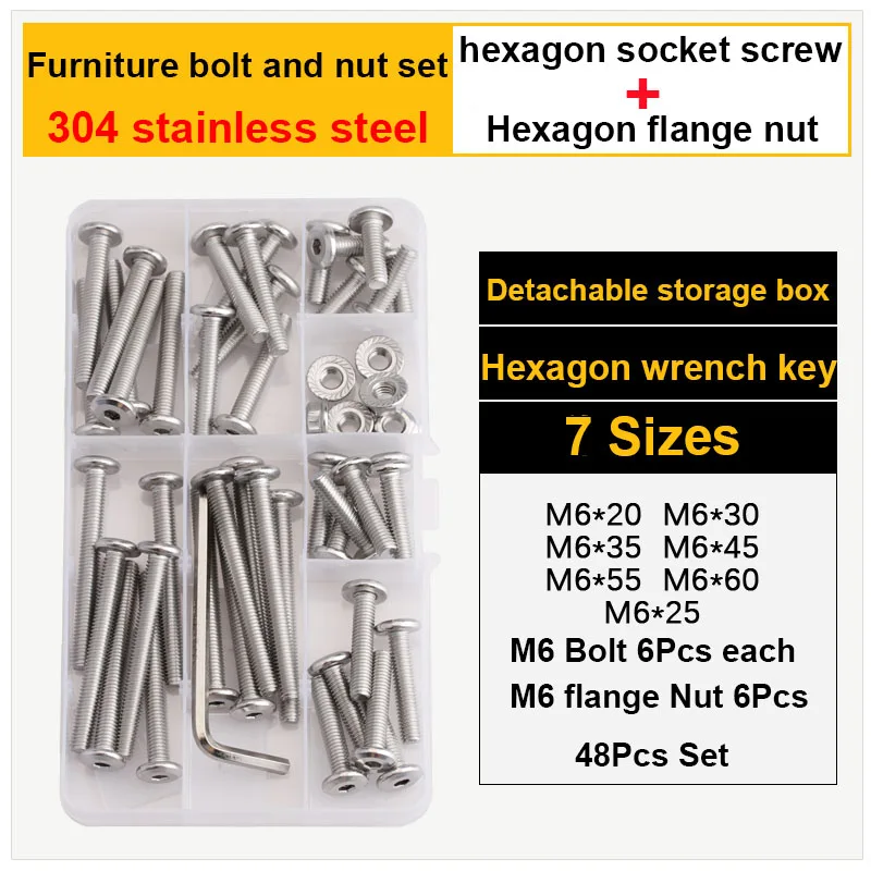 M6 Furniture Hardware Accessories Bolt and Nut Combination Set Cross Flat Head Screw Hammer Hexagon Socket Flange | Строительство и
