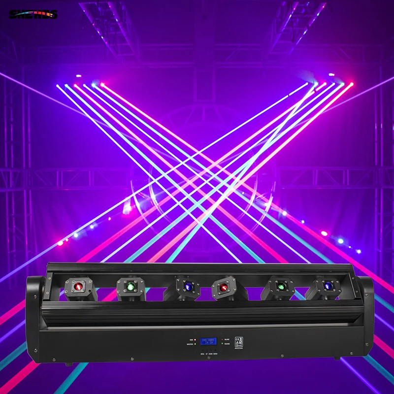 

Laser Moving Bar 6x500mW 6 Eyes RGB Stage Effect Bar Beam Moving Head Light DJ Party Disco Wedding Stage DMX Control Projector