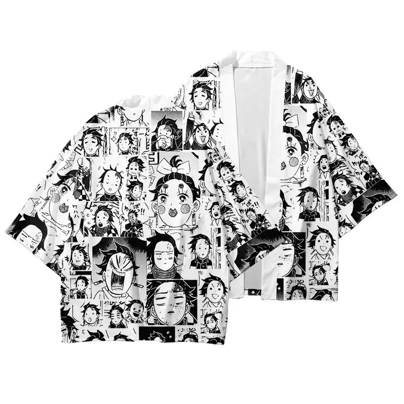 

Пижама Tanjiron Zenitsu Kimmono для мужчин и женщин, японский топ с графическим принтом, с рукавом до локтя, одежда для сна