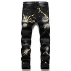 Мужские рваные джинсы с татуировкой, черные облегающие эластичные модные брюки с разбрызгивающим эффектом, Осень-зима 2021