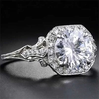 classic luxury real solid ring hearts arrows zircon wedding jewelry rings engagement for women