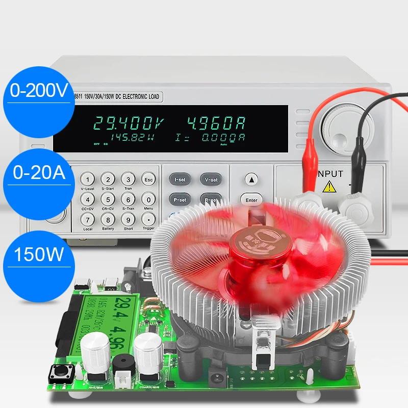 

150W adjustable Constant Current Electronic Load Battery Tester 12V24V48V Lead-acid lithium Discharge Capacity meter 200V/20A