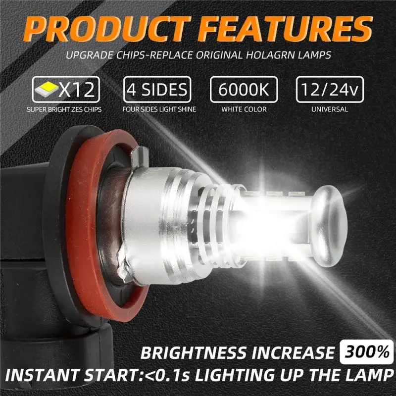 

2x H7 H11 9006 70W 6000K 12000LM White DRL LED Fog Light Bulbs 12V/24V 12000LM White Auto Fog Lamp Day Running Light