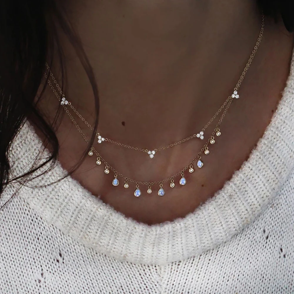 Boho винтажное модное многослойный ожерелье s для женщин Многоэлементный геометрический Хрустальный каменный кулон длинное ожерелье подарок ювелирные изделия