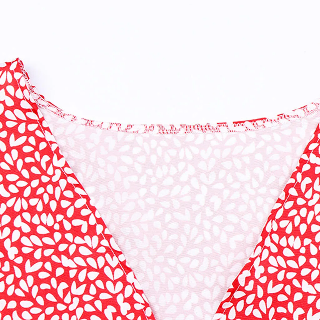 Женское модное платье с длинным рукавом и V-образным вырезом принтом до колена