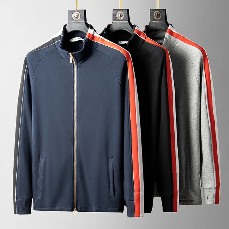 

TB BROWIN Autumn Men Jacket Striped Cotton Stand Collar Zipper Coat Sport Cardigan Korean Design High Quality Women Outerwear