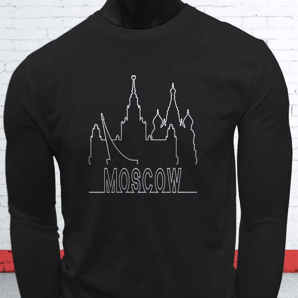 Черная Мужская футболка с длинными рукавами и надписью Skyline Kremlin Love Pride Tourist |