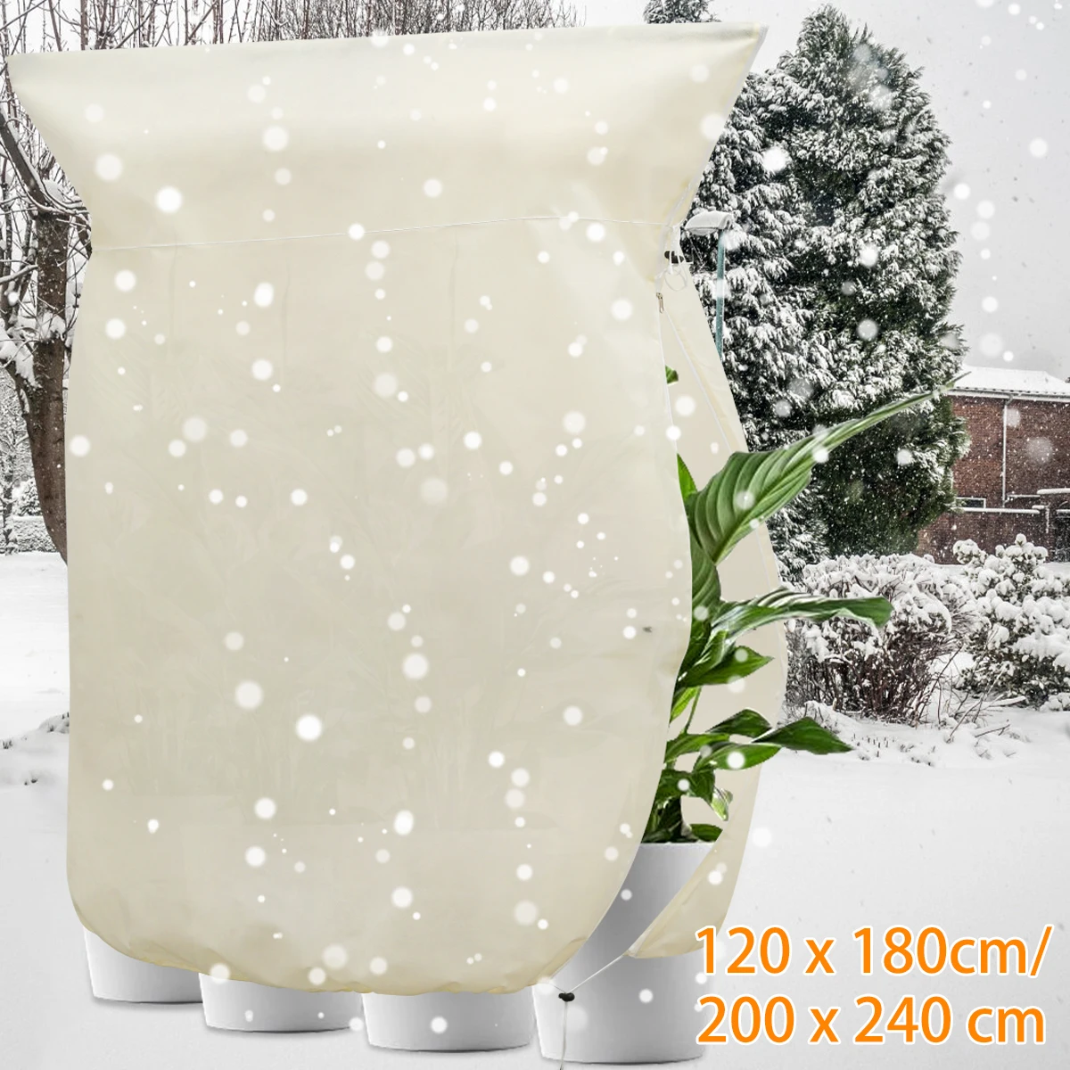 

Winter Plant Cover Freeze Protection Reusable Garden Plant Protection with Drawstring Zipper Non-woven Outdoor Pot Plant Warming